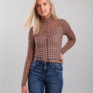 NWOT Retro Print Mesh Top